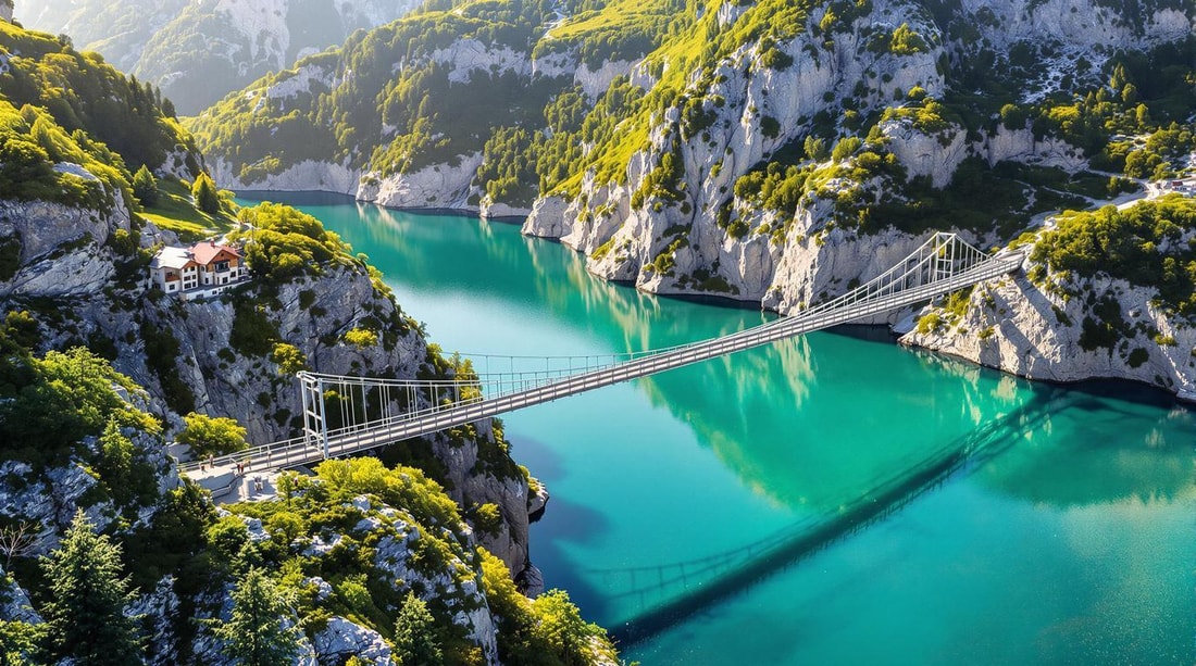 Ce lac d'Isère avec 2 passerelles record : 220 m et 180 m au-dessus de l'eau