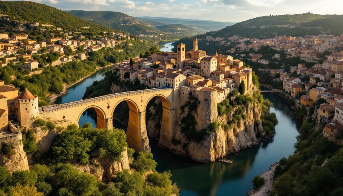 Voici le village de l'Hérault encerclé par le Jaur avec pont de 900 ans