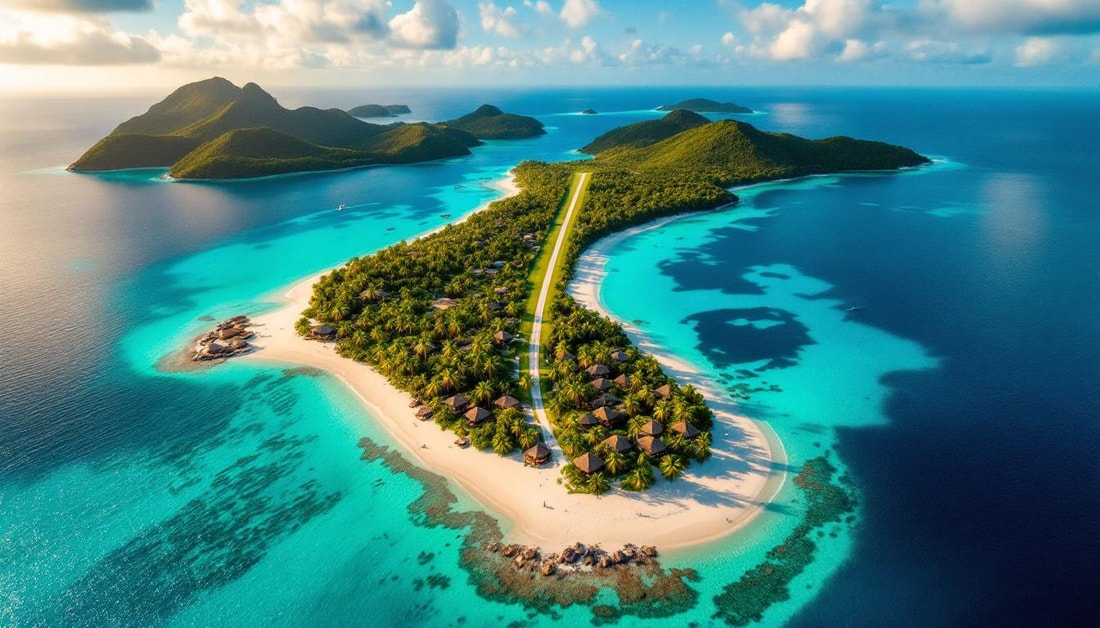 La seule île corallienne de 1,4 km² avec piste d'avion pour 25 cottages