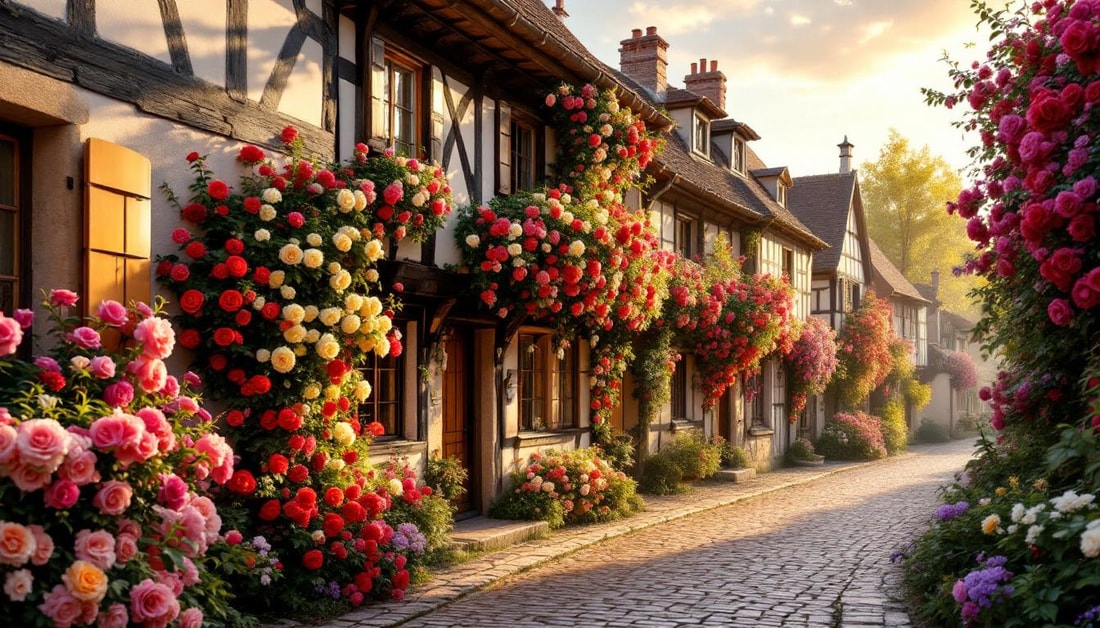 Ce village de l'Oise où 1000 rosiers fleurissent sur colombages du XIVe siècle
