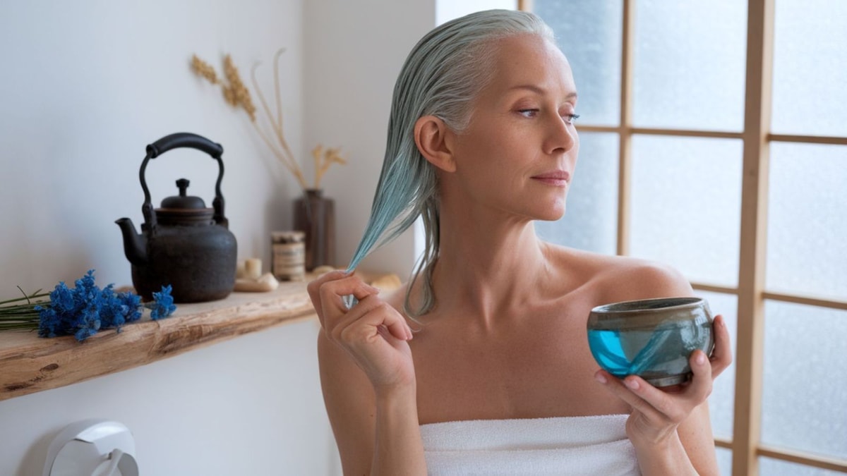 Cette infusion bleue japonaise a rendu mes cheveux blancs plus lumineux que jamais