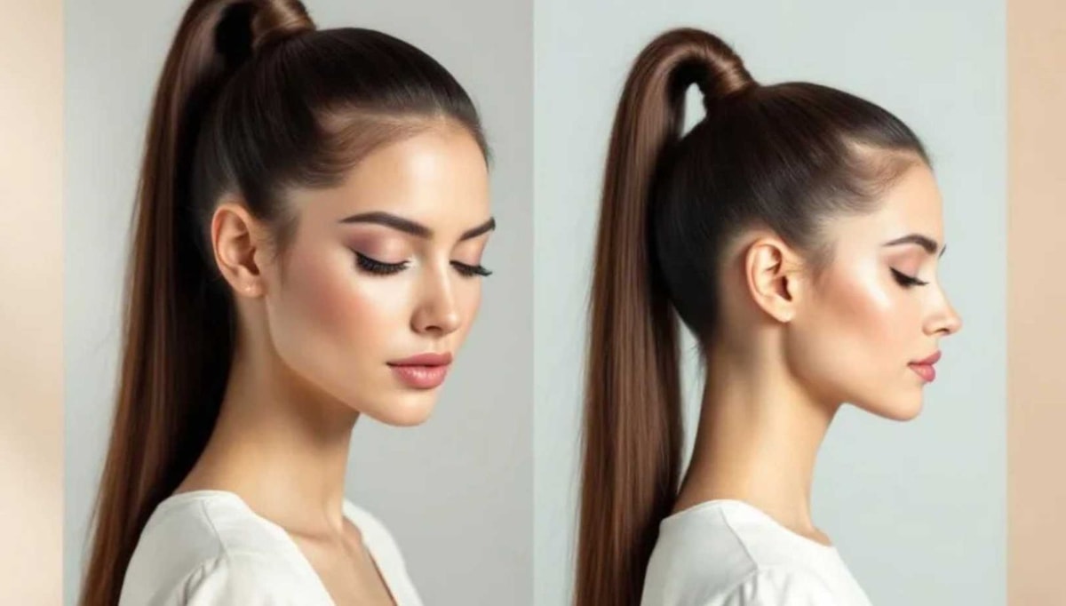 Grâce à cette coiffure haute, j'obtiens un effet tenseur immédiat sur mes tempes