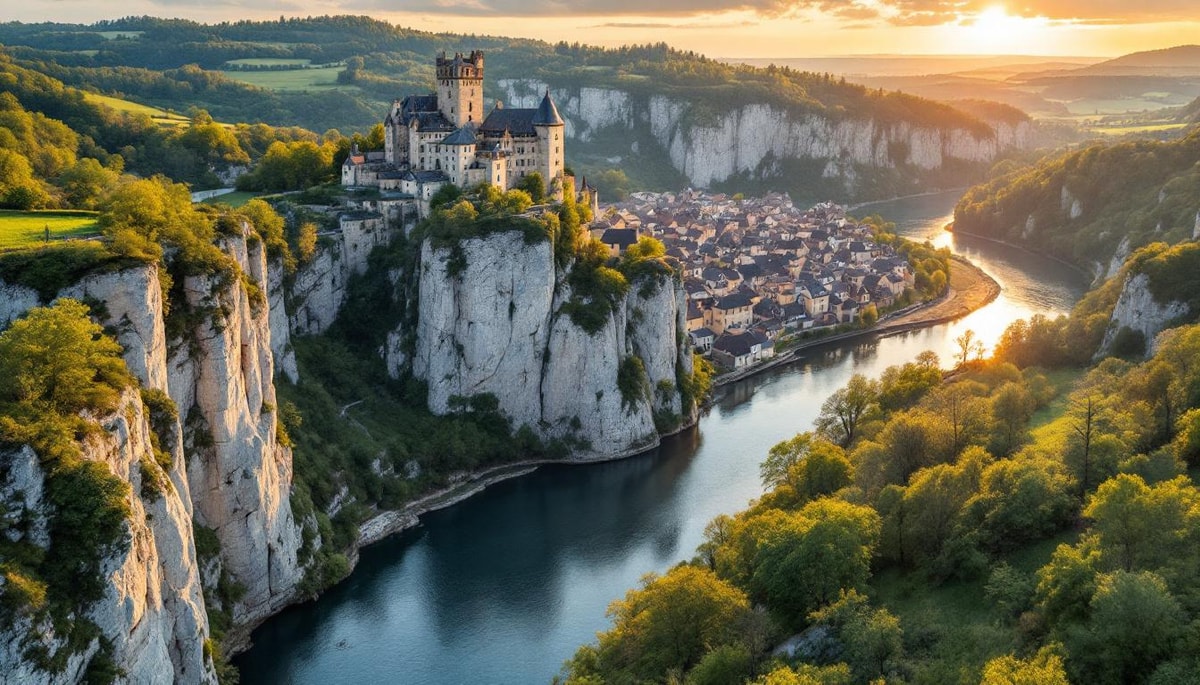 La Dordogne abrite ce bourg de 14,38 km² au confluent de deux rivières
