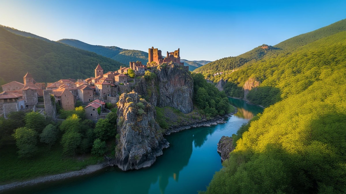 Le seul village Plus Beaux Villages bâti sur un piton volcanique dans les gorges
