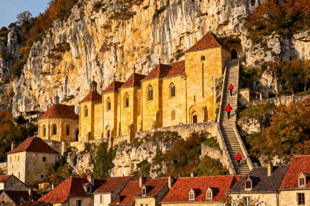 Rocamadour et ses 216 marches verticales dans la falaise du Lot