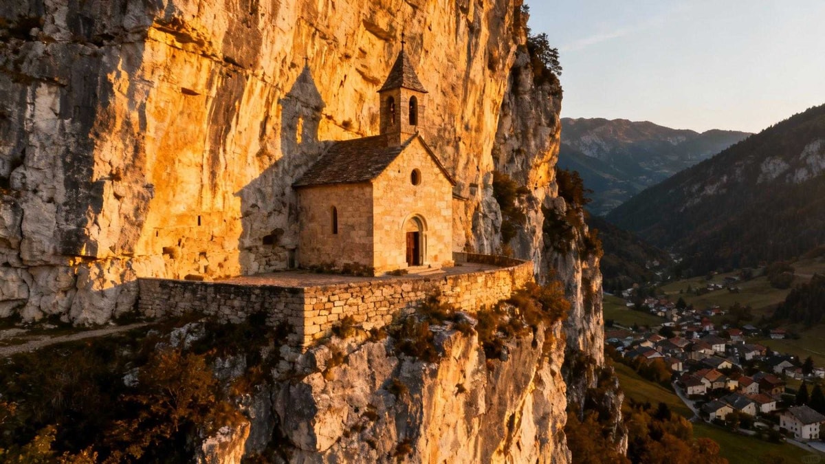 Ce village des Alpes cache une chapelle à 184 mètres au-dessus des toits