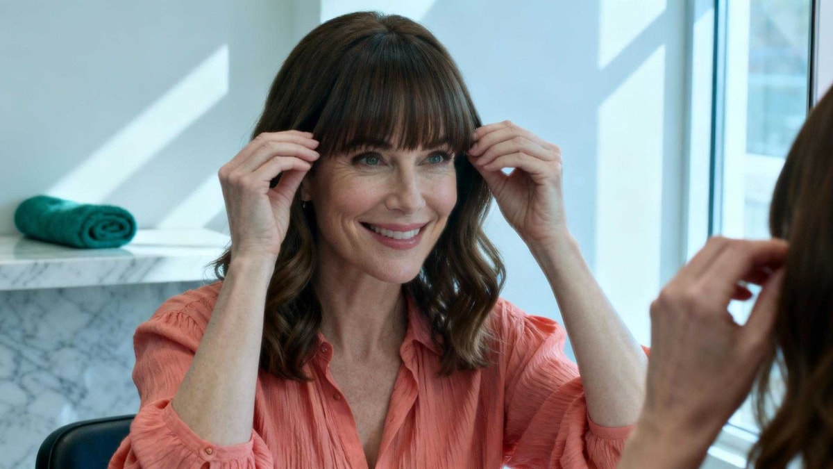 Cette frange rideau adoucit 3 zones du visage selon les dermatologues français
