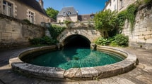 Derrière ce lavoir de 1758, une galerie noyée descend à 61 m sous la ville