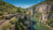 Le seul train de voyageurs d’Ardèche s’accroche aux falaises des gorges du Doux