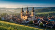 Ce village abrite une église à trois clochers à bulbe et un orgue de Silbermann de 1746