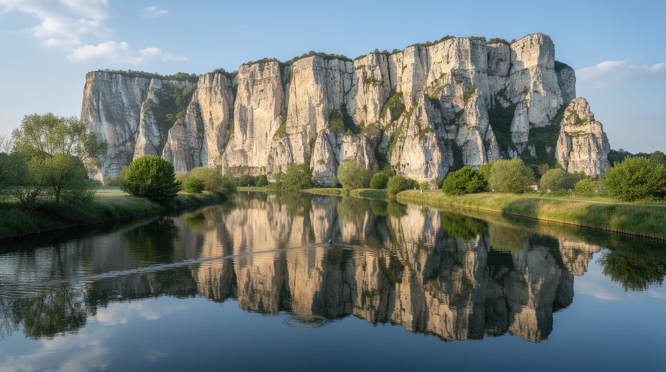 160 Millionen Jahre alter Korallenriff-Rest steht 60 Meter ueber diesem Kanal, 180 km von Paris
