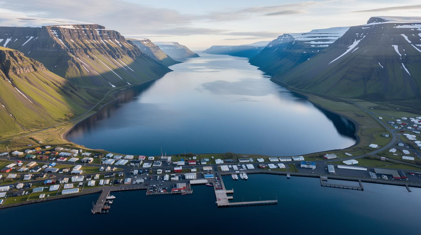 Islands zweitgroesste Stadt liegt am Ende eines 60 km langen Fjords und das erklaert alles