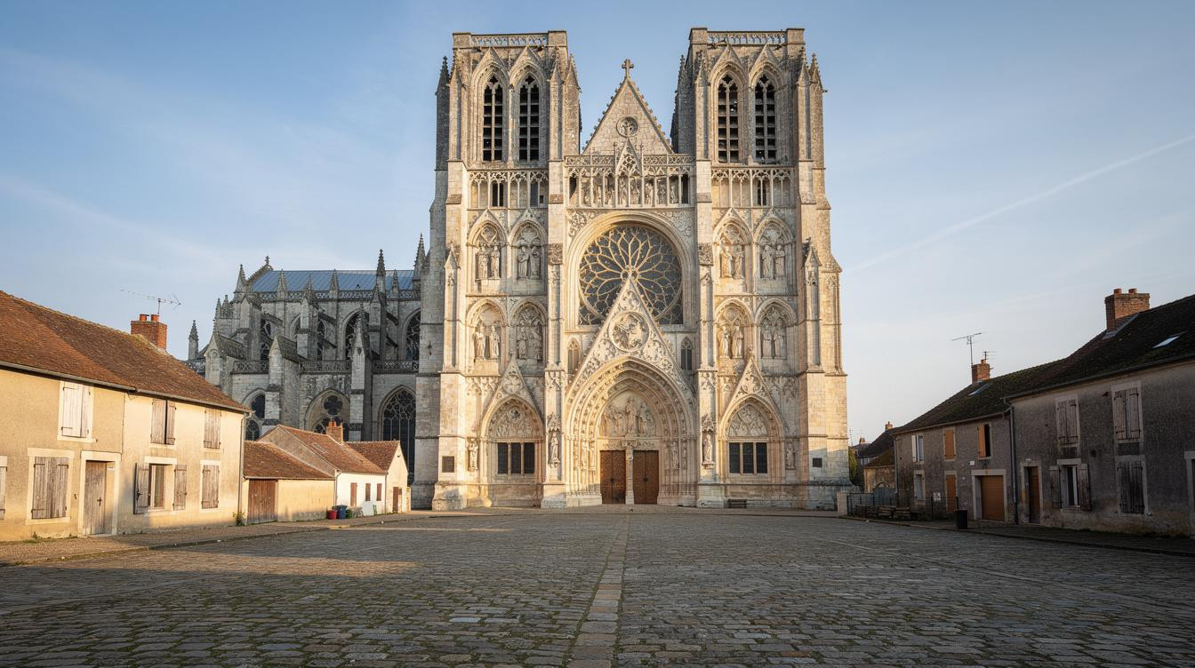Eine Abteikirche fuer eine Grossstadt steht in diesem Dorf 163 km noerdlich von Paris