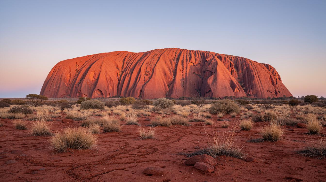 Um 6:30 Uhr am Talinguru wechselt Uluru in 20 Minuten dreimal die Farbe