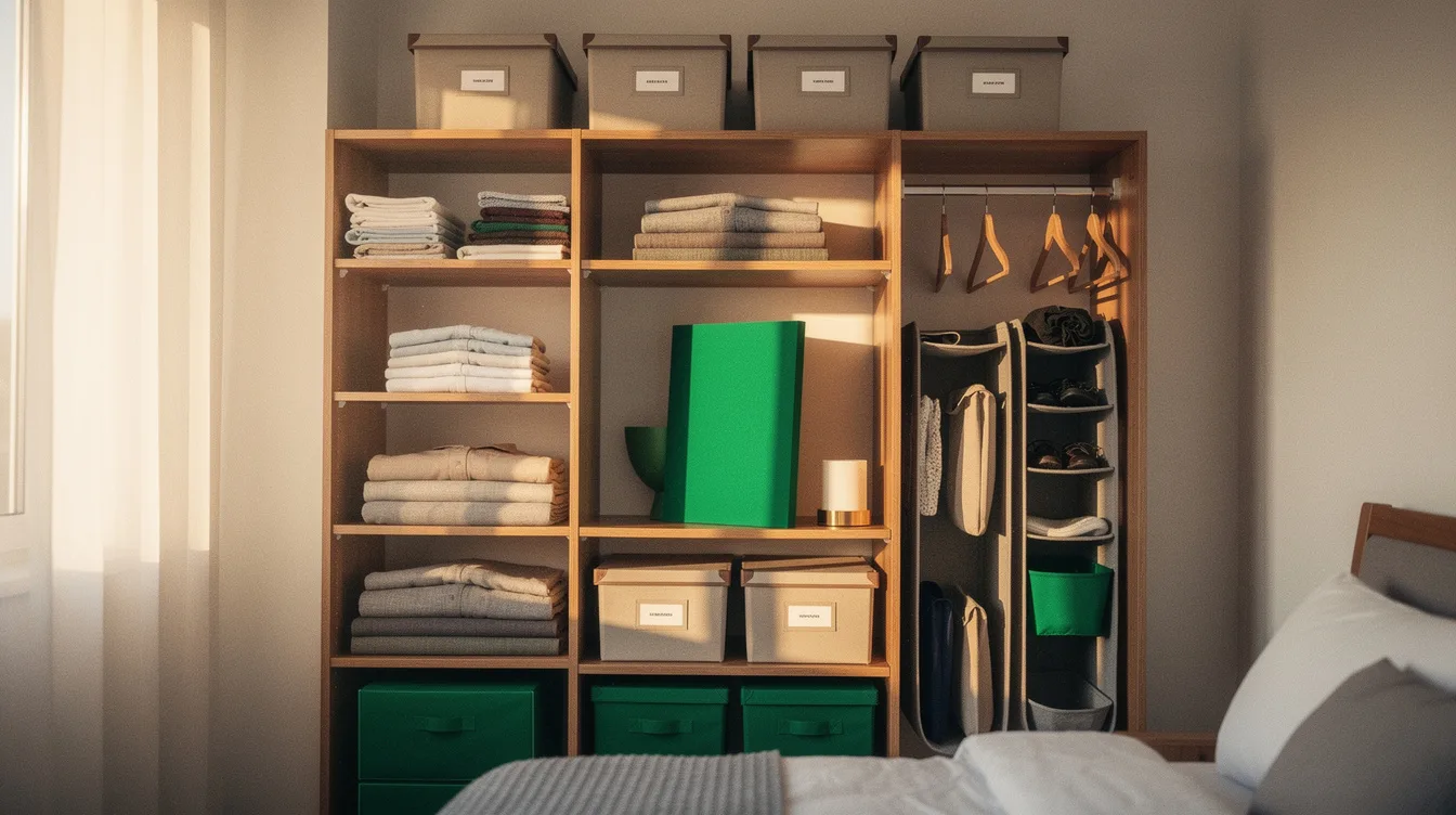 Shelves and baskets in an organized closet