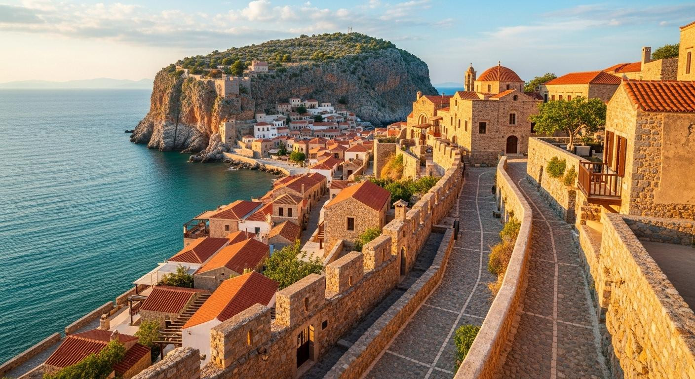 At 6:47 PM this Greek fortress town glows gold – locals say November beats summer crowds by 62%
