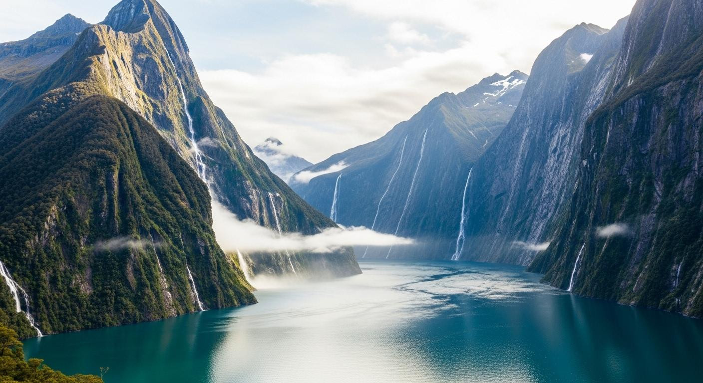 This New Zealand fjord turns 250 rainy days into 20 waterfalls locals never tire of
