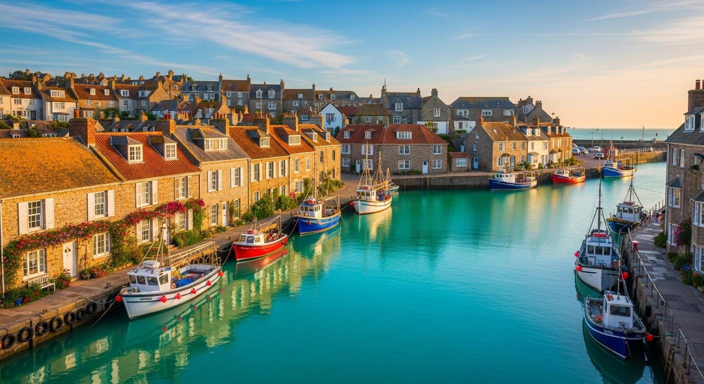 This village of 545 people glows amber on granite at dawn in Normandy