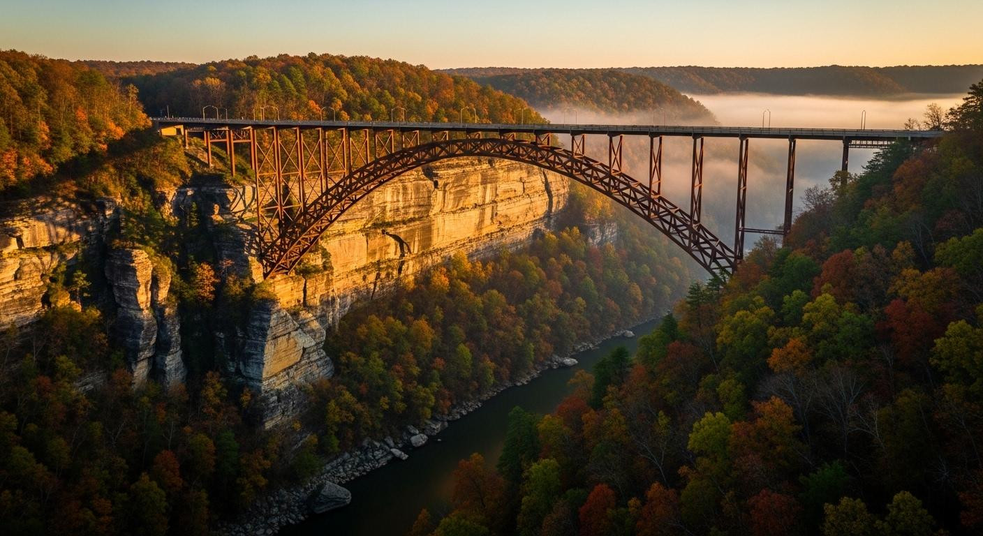This gorge where a 3030 foot steel bridge hangs 876 feet above ancient river