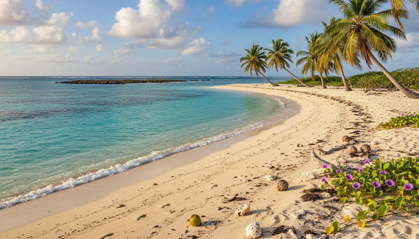 This tiny island turns gold when evening light catches coral sand beaches