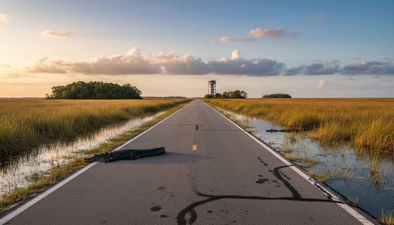 This 15-mile loop where alligators rest on pavement between endless sawgrass marsh