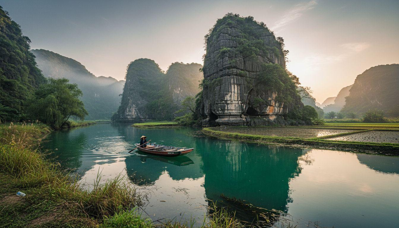 This village where boatwomen row with their feet between limestone walls and emerald water