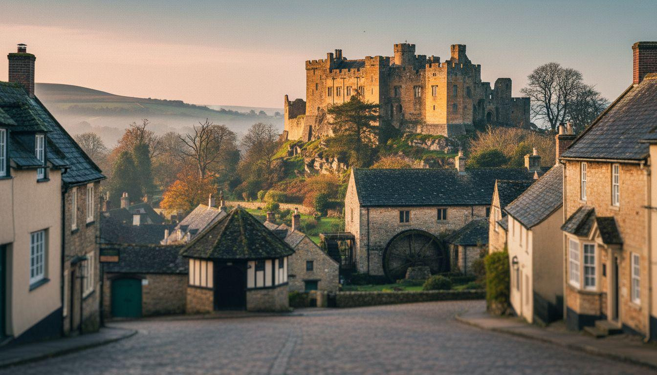 This village where Norman stone turns amber when morning light catches the castle walls