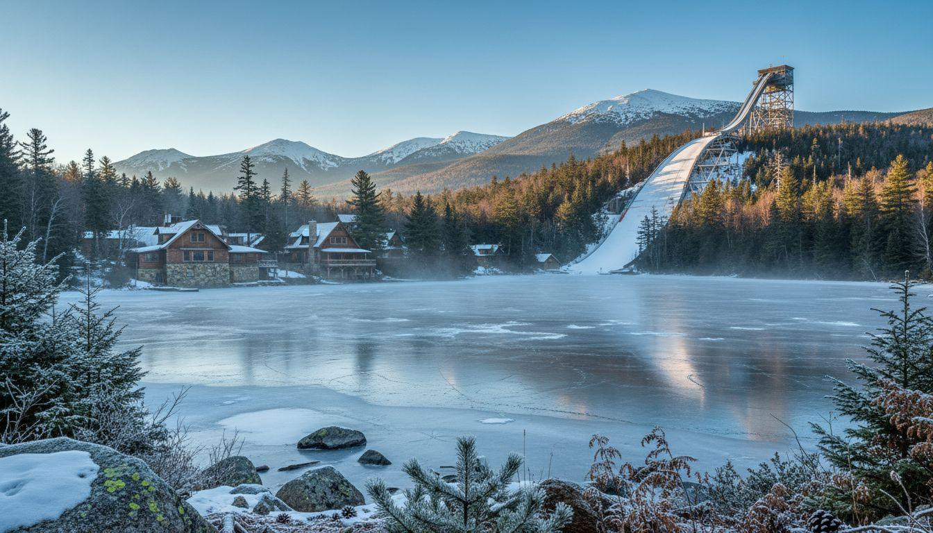 This alpine town where Olympic ski jumps rise above frozen lake ice skaters cross freely