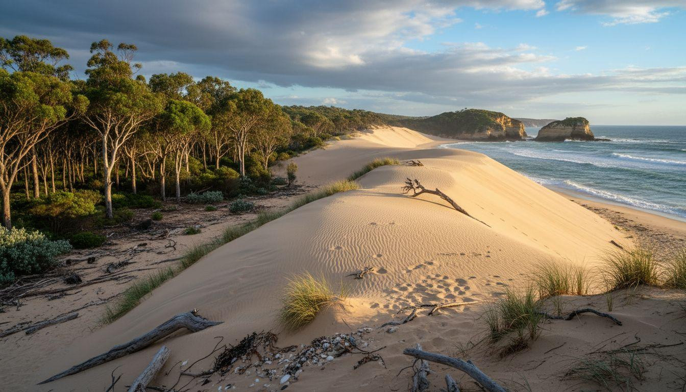 This coastal park where 12 miles of golden dunes meet rainforest 211 miles north of Sydney