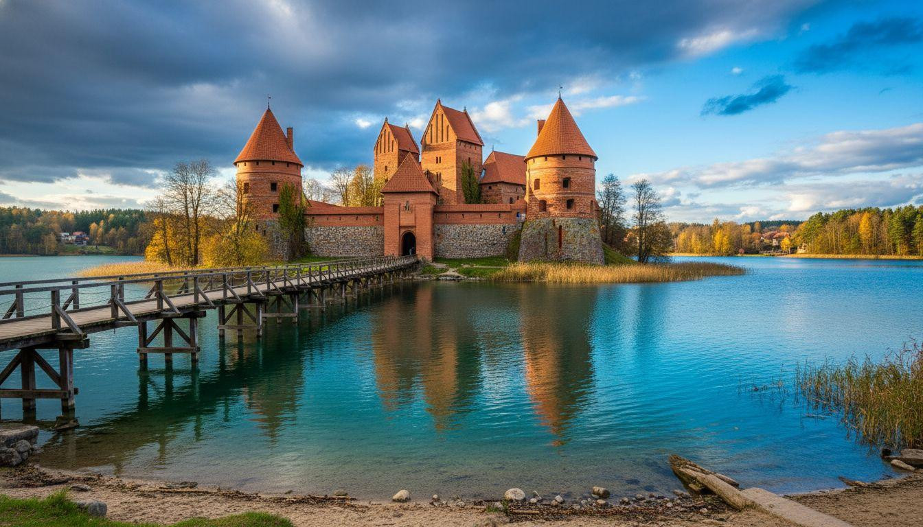 This island town where red Gothic brick castle reflects in turquoise water just 17 miles from Vilnius