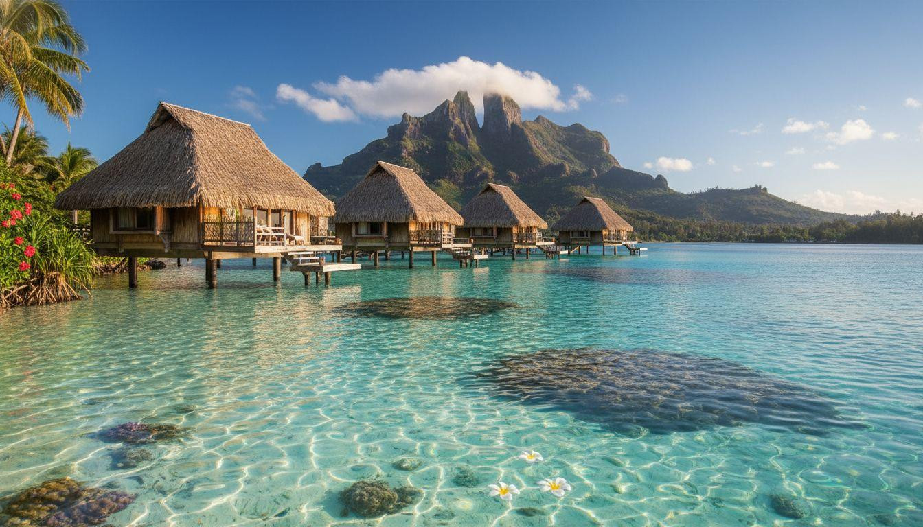 Better than Maldives, this French Polynesian lagoon has volcanic peaks and overwater bungalows for 30% less