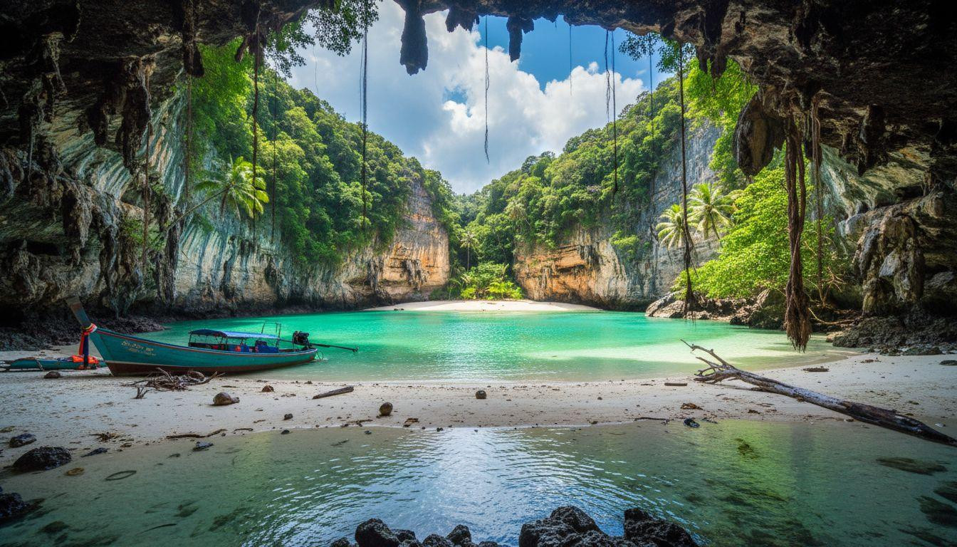 This sea cave where 80 meters of darkness opens to a hidden beach enclosed by jungle cliffs