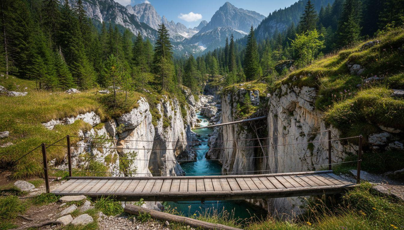 This gorge where 1 meter width drops 80 meters into emerald water Slovenia keeps wild