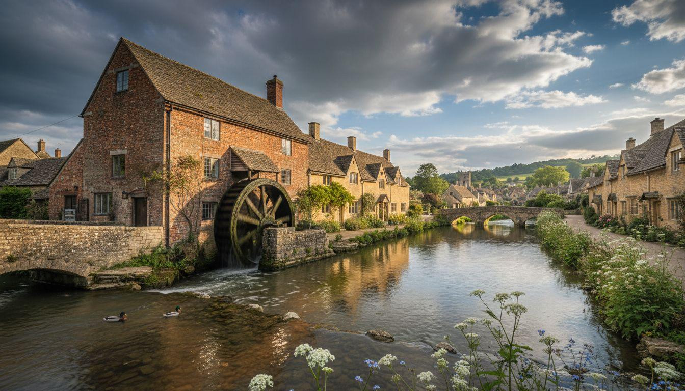This village where a working waterwheel reflects in clear river water unchanged since 1906
