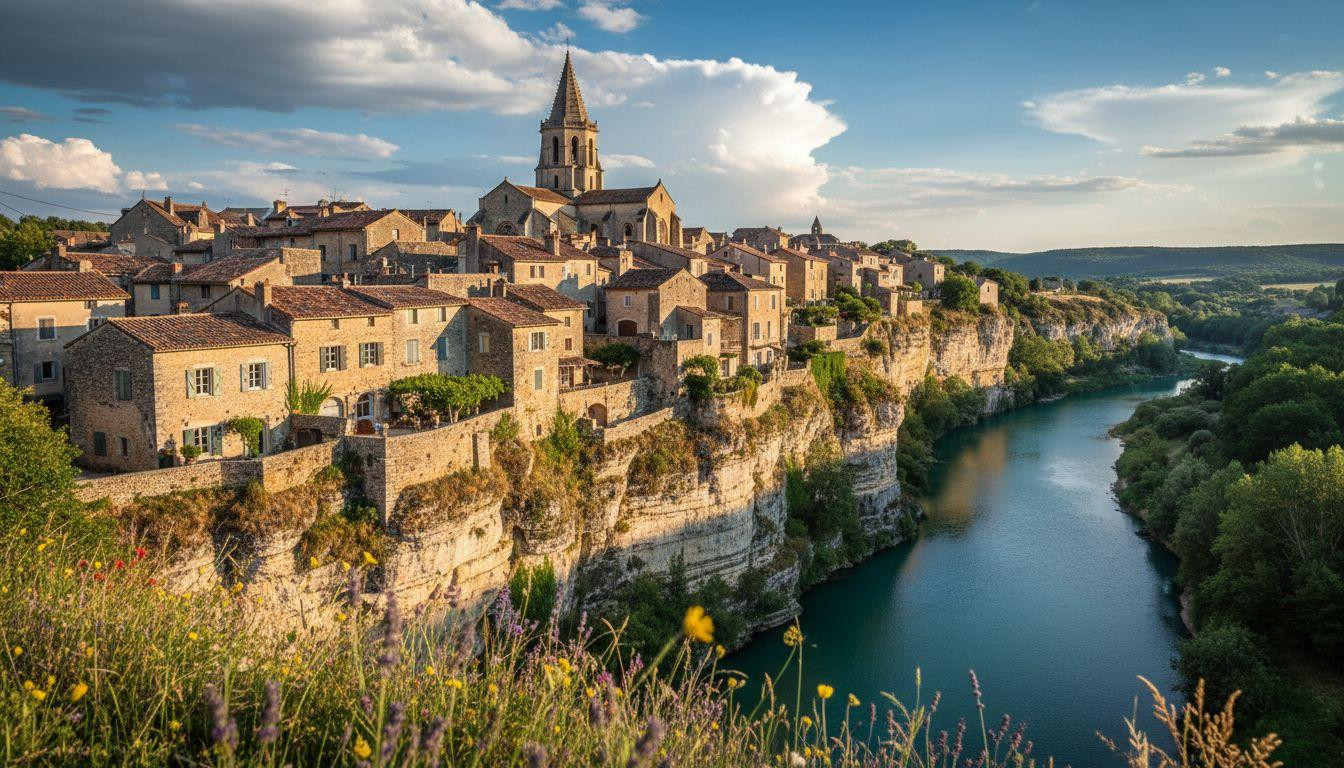 This medieval village where sunset turns limestone walls amber 328 feet above the Lot River