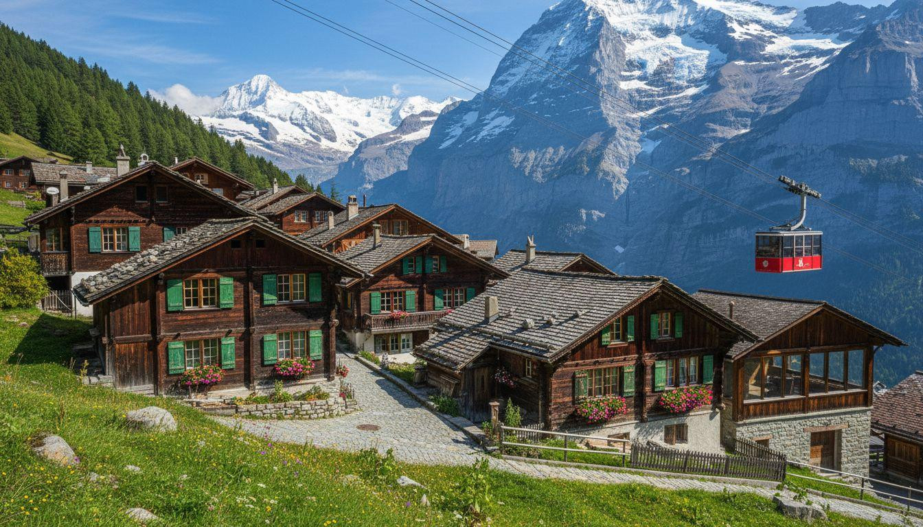 This Swiss village where cable cars replace roads and 450 residents wake to mountain silence unchanged since 1912