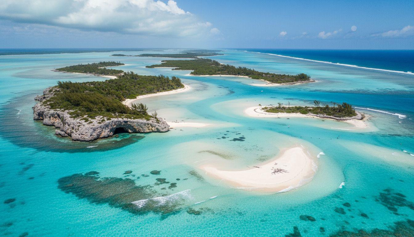 This Bahamas chain where 365 sandbars drift in water so blue cameras oversaturate trying to capture it