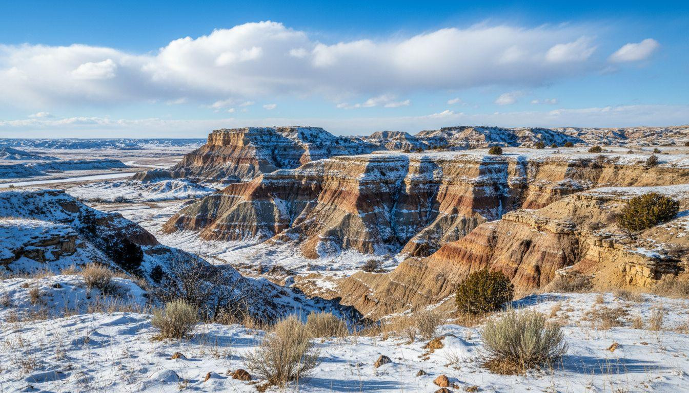 This North Dakota trail where winter skis access 144 miles of badlands overlooks that summer mud makes impossible