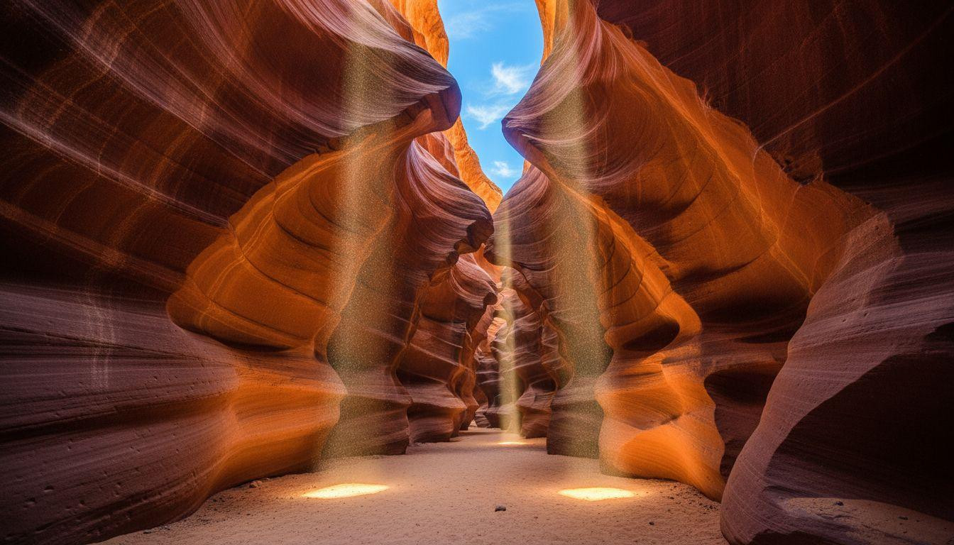A slot canyon where Navajo guides lead 15 person groups through 4 foot passages that light beams transform into vertical galleries