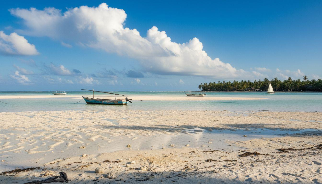 This Zanzibar lagoon where waist deep tides create the safest kitesurfing water beginners can stand in