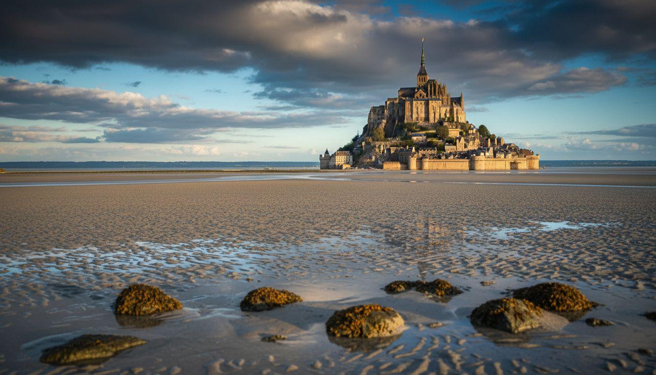Mont-Saint-Michel becomes an island twice daily when 46 foot tides surround medieval stone