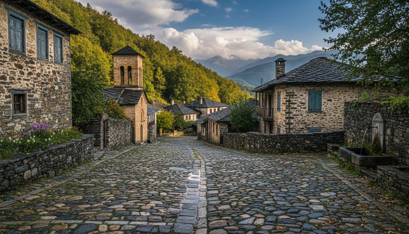 Stone pathways wind through Vitsa where pack animals walked before roads reached this mountain village