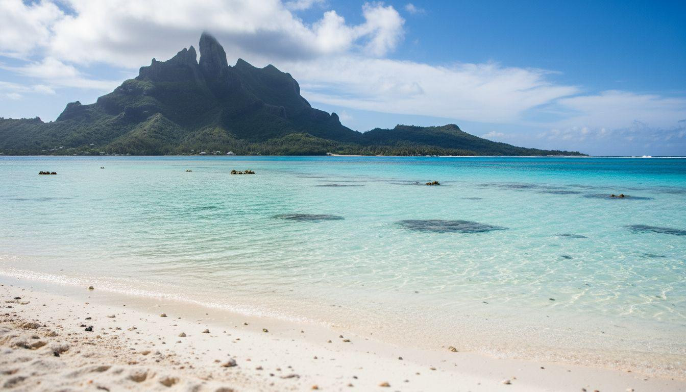 This Bora Bora lagoon where you walk 300 yards offshore in waist deep water