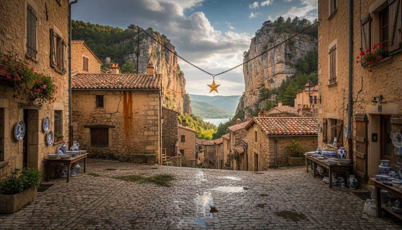 A golden star hangs 443 feet above France's oldest pottery village on a chain