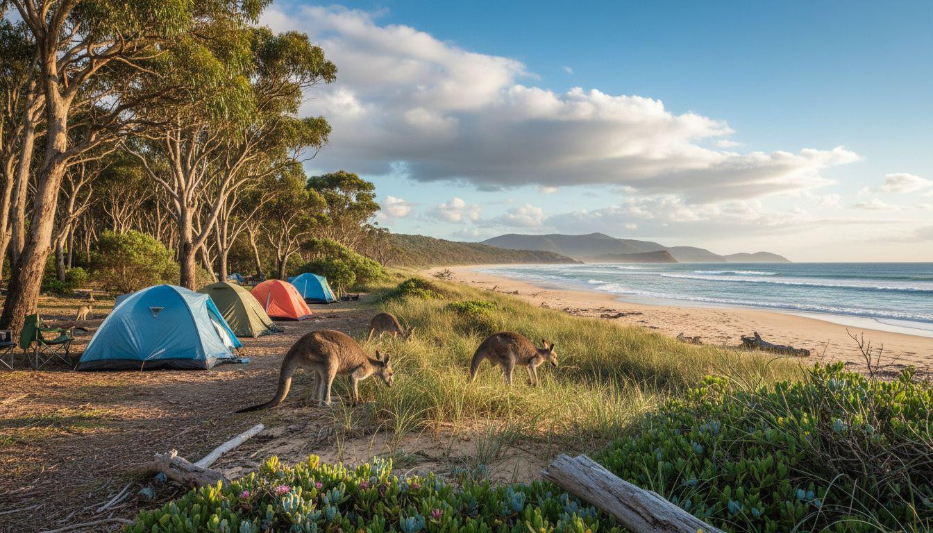 Kangaroos graze 10 feet from beach tents where Australia's wildest camping costs 