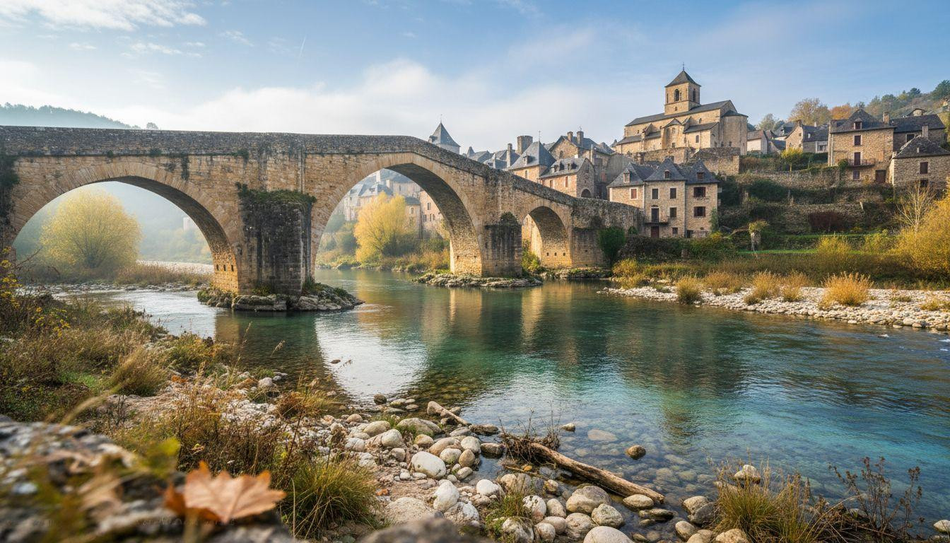 Morning fog swallows this medieval bridge where 250 villagers guard France's quietest valley