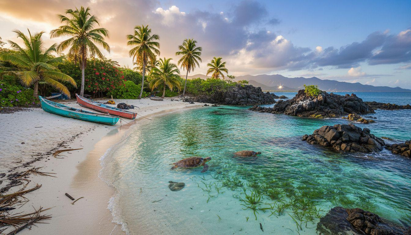 Eight turtle moments at dawn when Martinique's cove stays empty and wild
