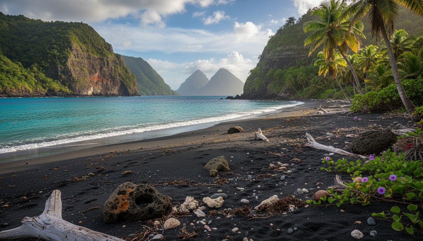 Better than Sugar Beach where day passes cost $100 and this black sand sparkles free