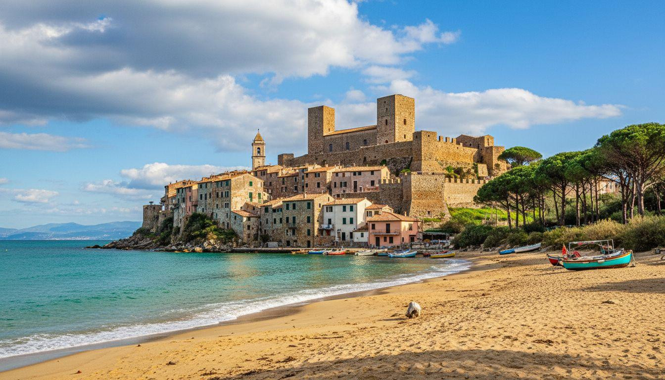 A Tuscan castle guards turquoise beaches where December empties 4 miles of sand