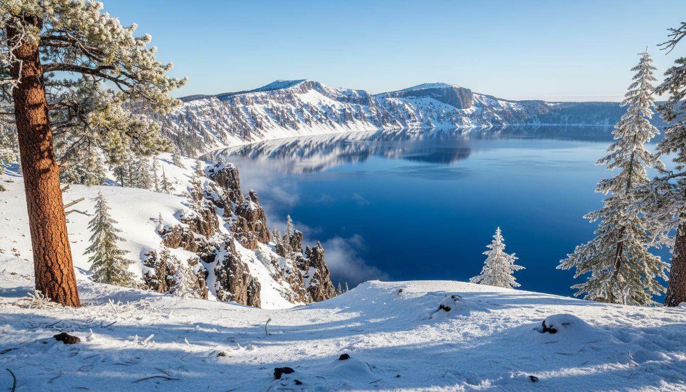 This Oregon rim reveals 40 feet of snow above cobalt water nobody sees